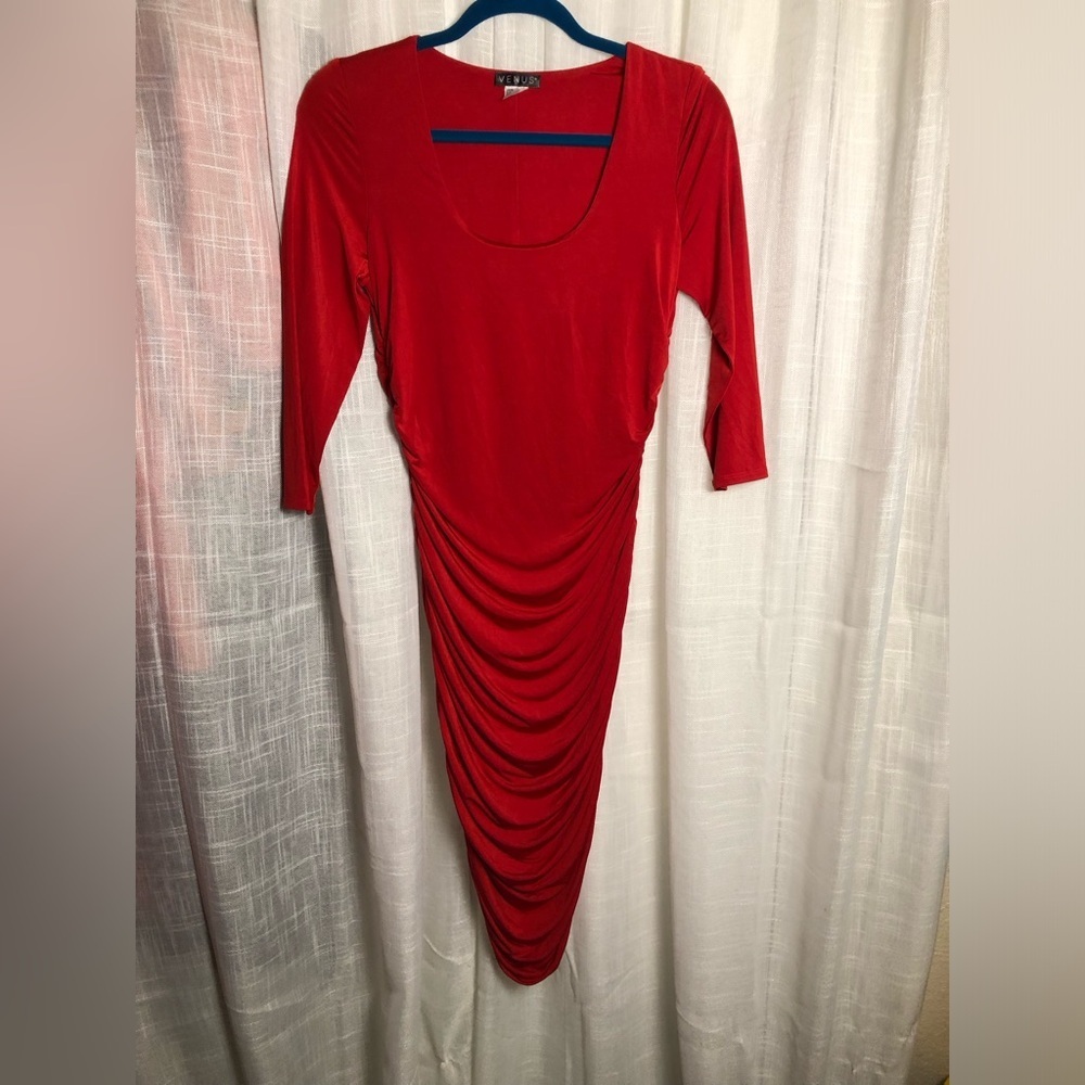Ruched Mesh Bodycon Dress Red Off-Shoulder Dress NWOT